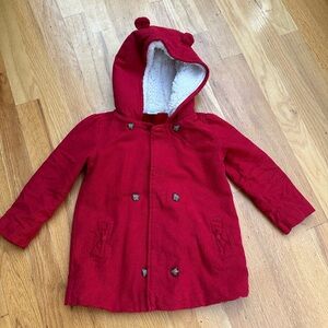 Red Hooded Winter Toddler Fleece-Lined Peacoat - 24 Months - Coat
